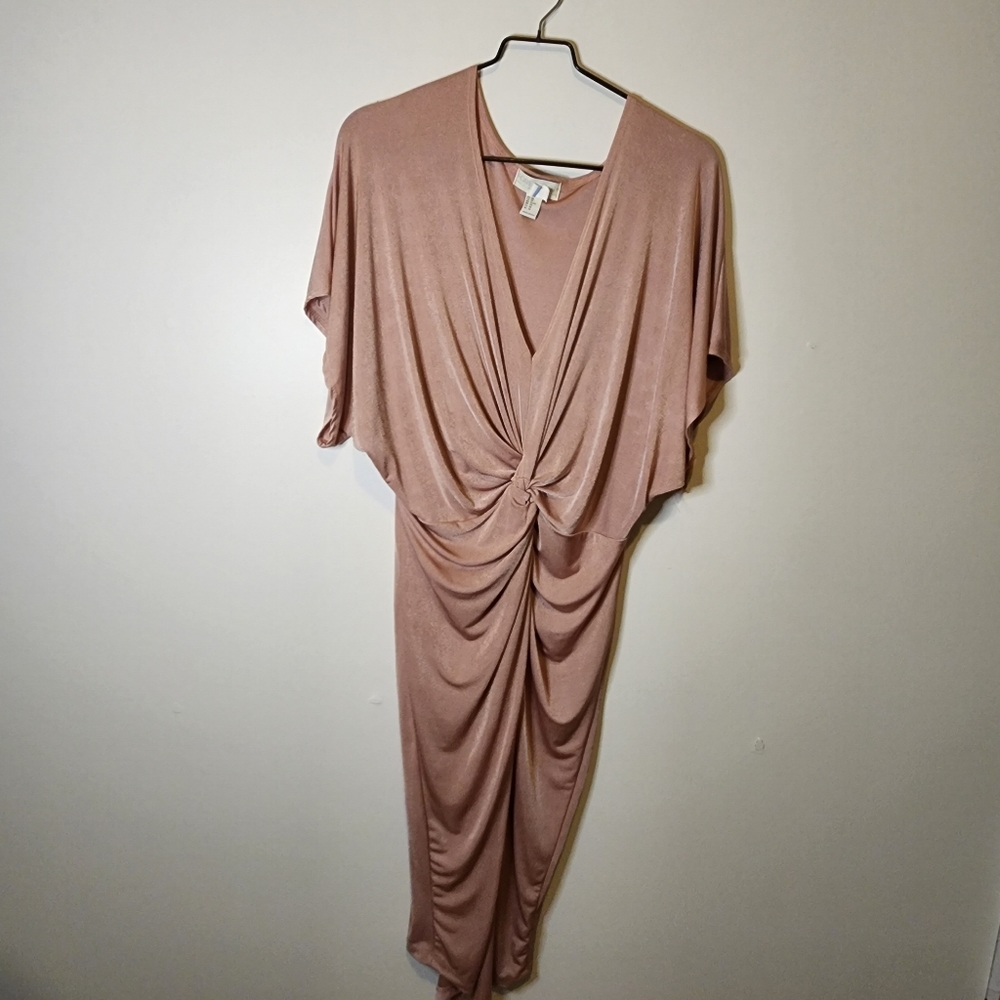 Forever 21 Rose 0X Kimono Sleeve Midi Dress Twist Front Knot Front Split